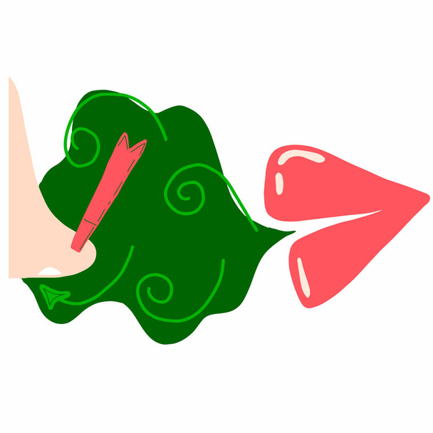 Breath design concept. Open mouth with steam.Bad breath icon in flat style. Color concept art. Stench vapor, stink green aroma with holes. Hand drawn doodle - Vector, Image