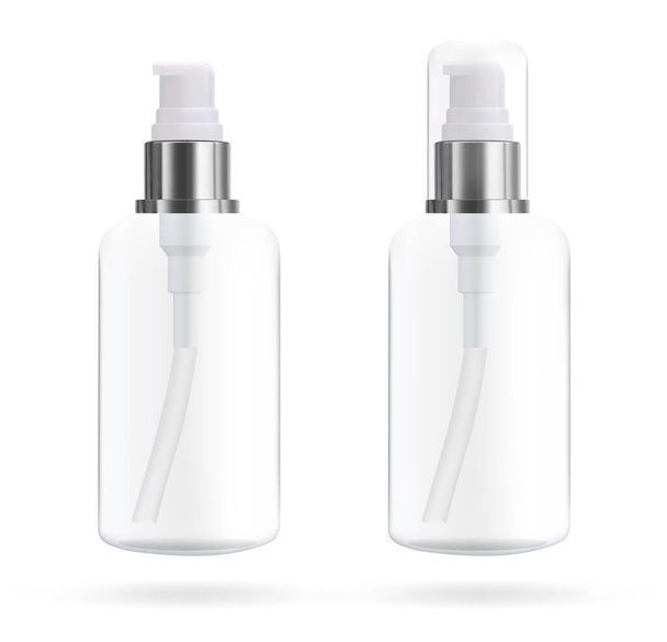 石鹸や化粧品用ディスペンサー付き化粧品ボトル。液体の包装のモックアップ。ベクトル3Dイラスト - ベクター画像