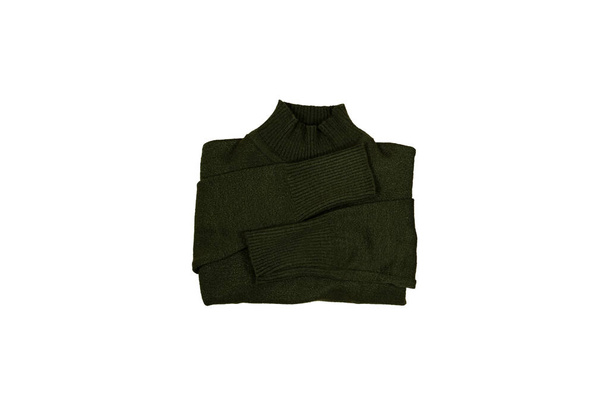 zelený vlněný pletený svetr izolované na bílém pozadí - Fotografie, Obrázek