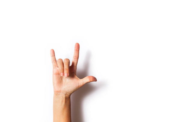 "I love you" in sign language with hands in white background with shadow - Photo, Image