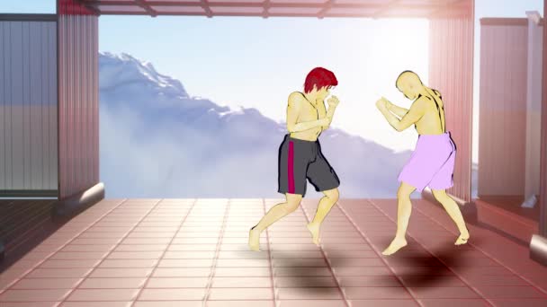 Кунг-фу, карате боевые аркады фальшивый геймплей анимации рендеринг 3d - Кадры, видео