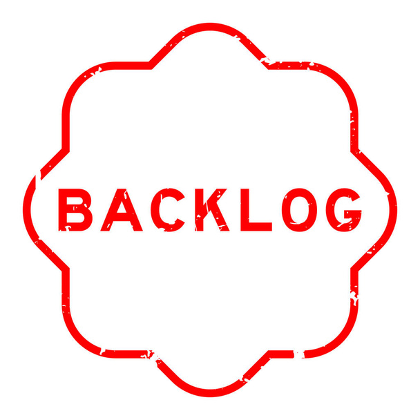 グランジレッドバックログワードラバーシールスタンプ白の背景 - ベクター画像