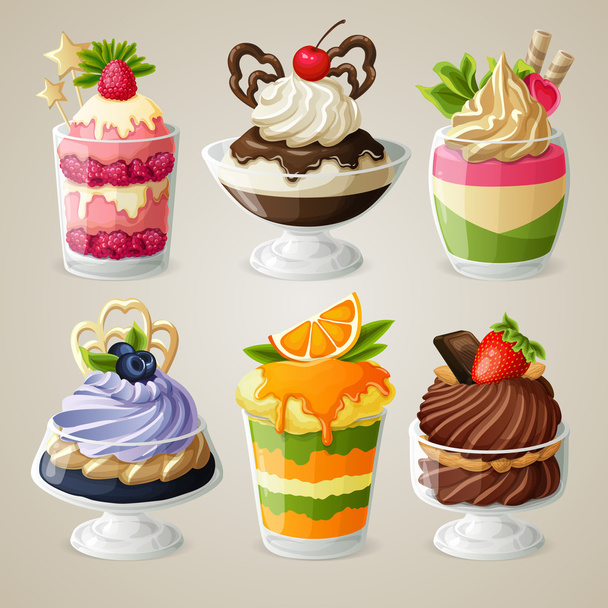 snoep ijs mousse dessert set - Vector, afbeelding