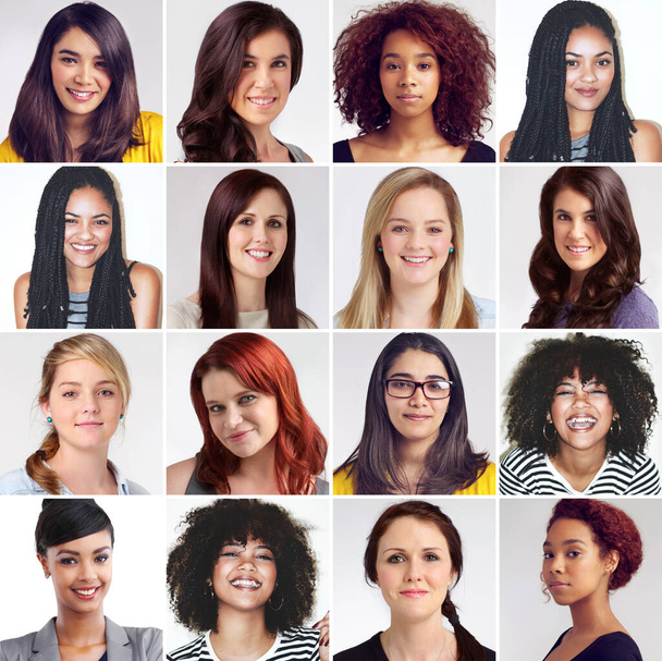 Women as one. Composite image of a diverse group of smiling women. - Фото, зображення
