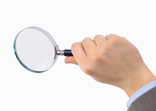 Magnifying glass in hand isolated on white background - Foto, Imagem