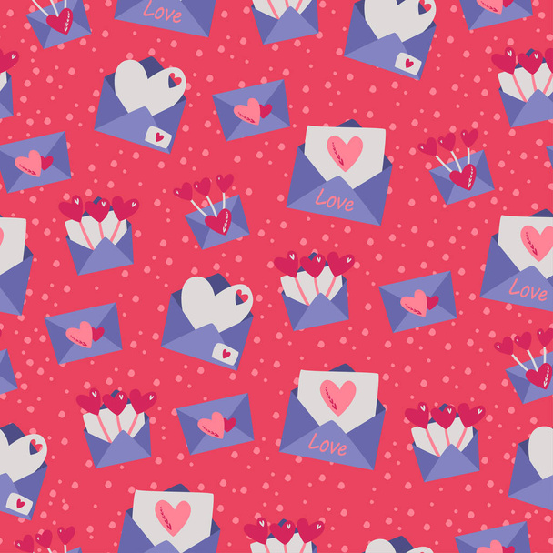 Simple seamless pattern. Letters with a declaration of love. Valentine's Day background. Flat design in boho style. - ベクター画像