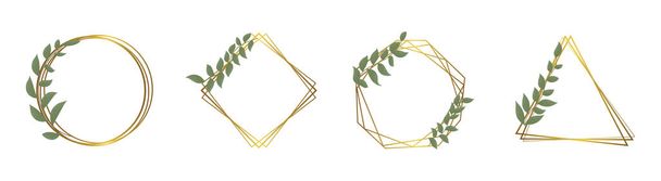 抽象的な金の花のフレームのセット。葉との招待デザイン、黄金の幾何学的なフレーム - ベクター画像