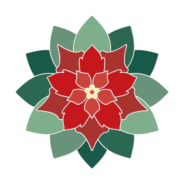 Poinsettia Noel çiçeği Kış Tatili dekorasyonu Kırmızı ve Yeşil Çiçek süsü - Vektör, Görsel