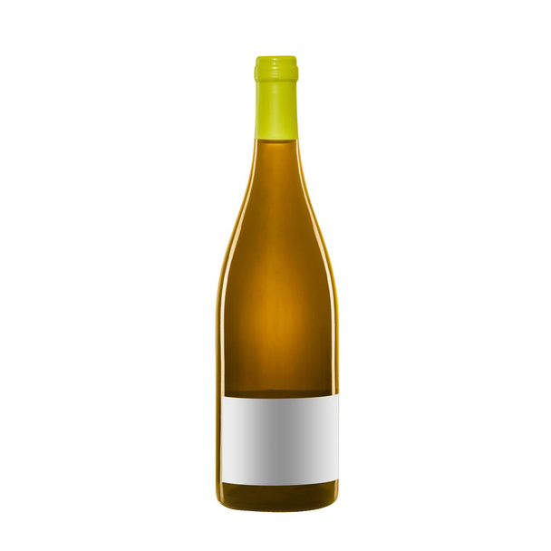 white wine bottle with blank label isolated on white background. - Fotografie, Obrázek