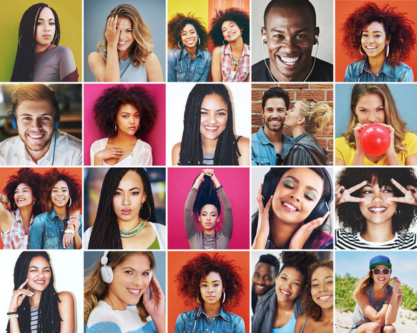 Beauty is in us all. Composite image of a diverse group of smiling people. - Photo, Image