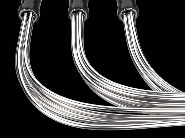 Glänzend verchromte Metallic-Kabel in Black Jack gesteckt - Nahaufnahme - Foto, Bild
