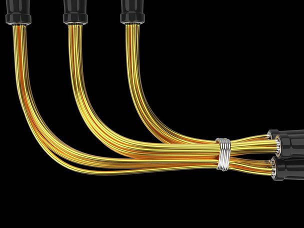 Cables dorados pugged en entradas negras - Foto, imagen