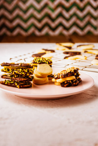 biscuits with chocolate close up - Φωτογραφία, εικόνα