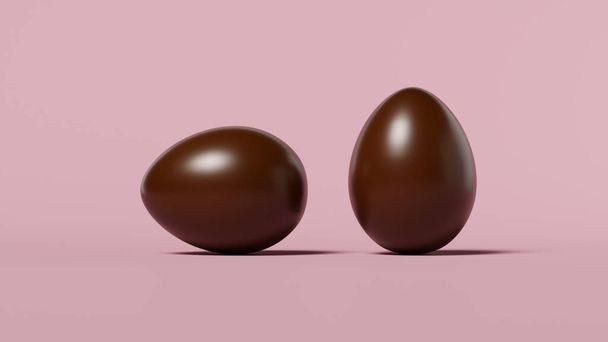 3D rendering, two chocolate eggs on a pink background, banner, space for text, wallpaper - Foto, immagini