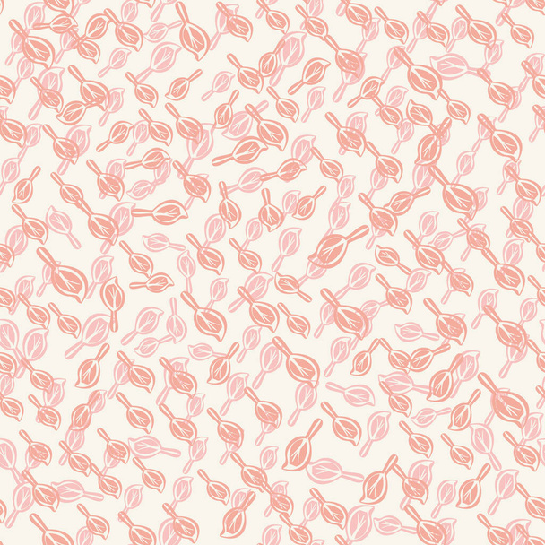 Ditsy moderno abstracto imitación mono impresión dispersa hojas de fondo. Patrón vectorial inconsútil Simple efecto de corte de lino duotono rosa textura blanca telón de fondo. Repetición botánica para el verano, bebé - Vector, imagen