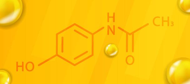 Fórmula química de paracetamol. Estrutura molecular química realista de Paracetamol 3D - Vetor, Imagem