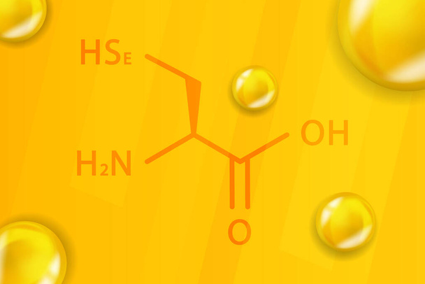 Fórmula química de selenocisteína. Selenocysteine 3D Estructura molecular química realista - Vector, Imagen