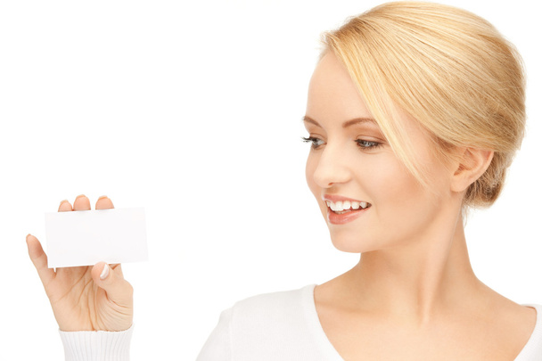 Woman with business card - Foto, Imagen