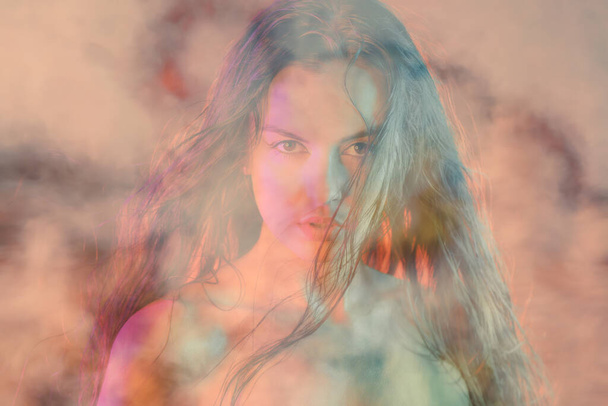 Portrait shot of a pretty young woman , Surreal blurry portrait - Photo, Image