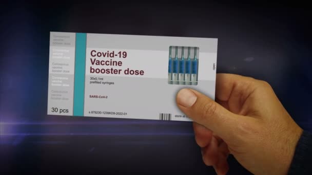 Covid-19ワクチンブースターパックを手に入れます。コロナウイルスsars-cov-2ワクチン接種ショットパッキング。用量の注射器用の箱。アブストラクトコンセプト3Dレンダリングアニメーション. - 映像、動画