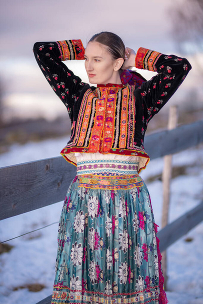 Mulher bonita em vestido folclore eslovaco - Foto, Imagem