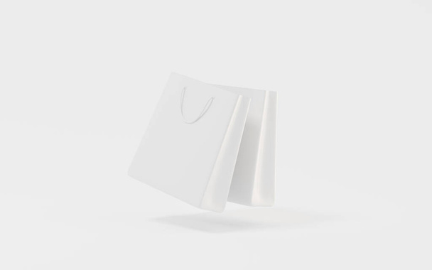 Bolsas de compras vacías con fondo blanco, representación 3D. Dibujo digital informático. - Foto, imagen