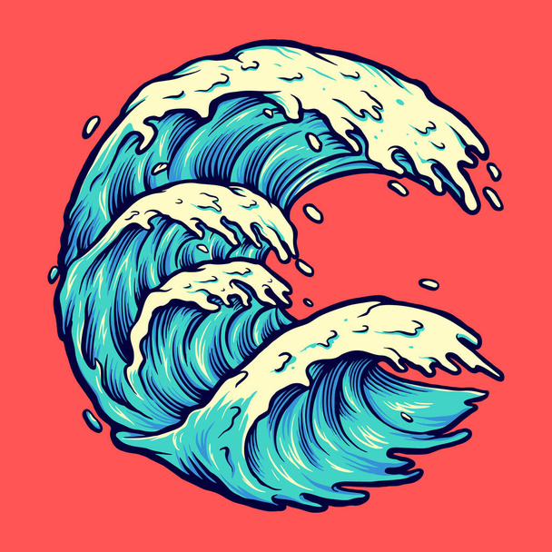Sea Wave Nyaralás Szörfözés Nyaralás Vector illusztrációk az Ön munkájához Logo, kabala áru póló, matricák és címke minták, poszter, üdvözlőlapok reklám üzleti cég vagy márkák. - Vektor, kép