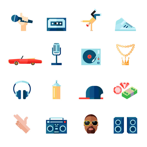 Conjunto de iconos de música rap plana
 - Vector, Imagen