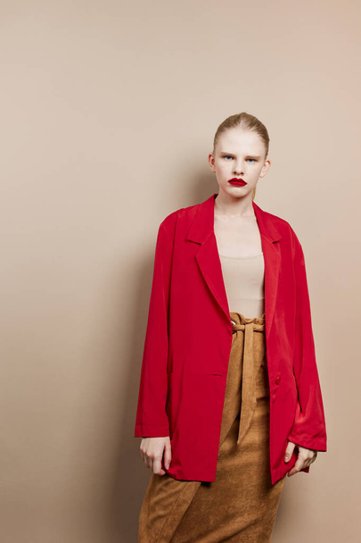 glamorous woman cosmetics red lips fashion isolated background - Photo, Image