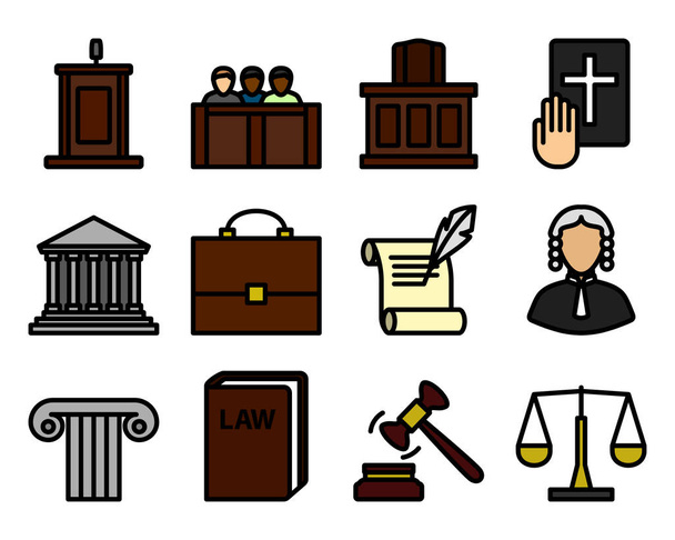 Lawyer Icon Set. Editable Bold Outline With Color Fill Design. Vector Illustration. - Vector, Image