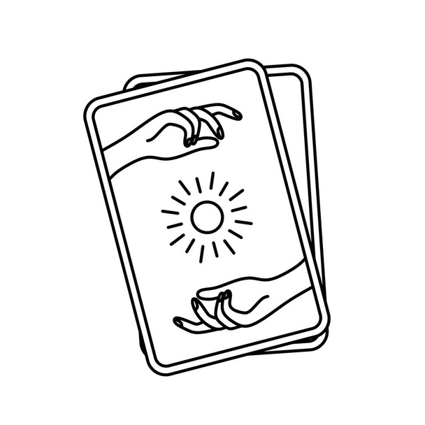 Tarot-kortit. Maagiset symbolit doodles esoteerinen boheerinen mystinen käsi piirretty elementtejä kiteitä. Maaginen vektori  - Vektori, kuva