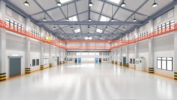 3Dレンダリング空の工場内部または倉庫 - 写真・画像