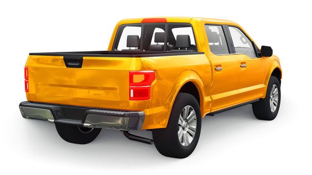 Egy nagy modern pickup teherautó dupla fülkével, világító fényszórók fehér egységes háttér. 3D-s renderelés - Fotó, kép