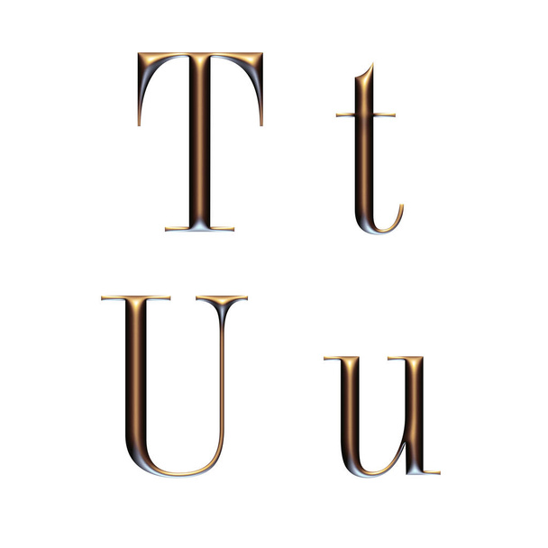 3d abeceda, velká a malá písmo serif, zlatá písmena, 3d vykreslení, T U - Fotografie, Obrázek