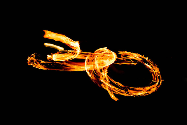 Fire Show Fiery Motion. Night Performance Abstract Drawing. - Valokuva, kuva
