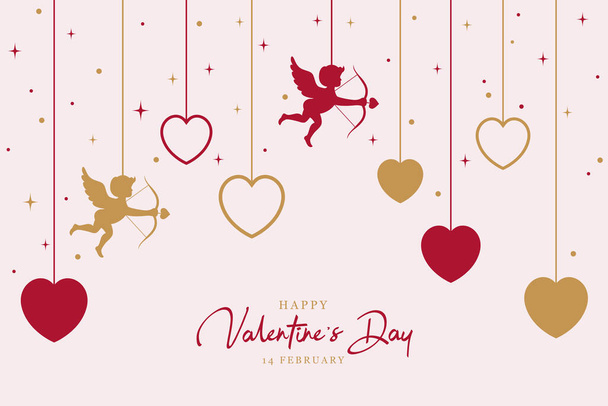 Бумажный стиль валентинки День фона с иллюстрацией Купидон и сердце - Вектор,изображение