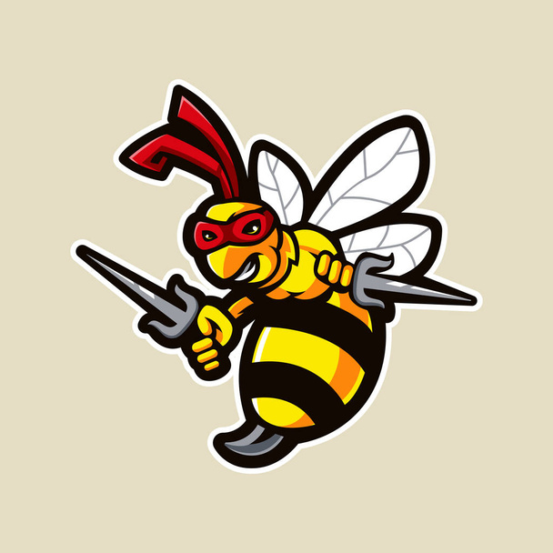 Ninja μέλισσα κινούμενα σχέδια μασκότ λογότυπο σχεδιασμό εικονογράφηση διάνυσμα για esport, gaming ή ομάδα - Διάνυσμα, εικόνα