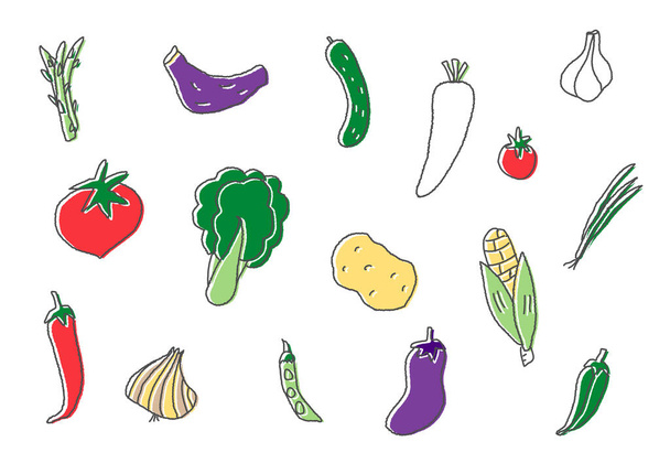 Set material of hand-drawn illustrations of vegetables - Vector, Image