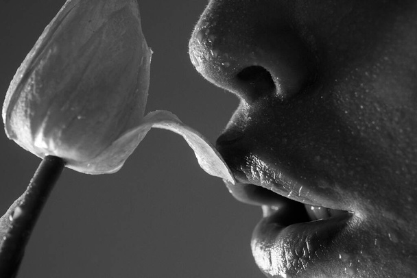 Sexy full lips. Gloss of lips and womans mouth. Sensual lips. - Foto, afbeelding