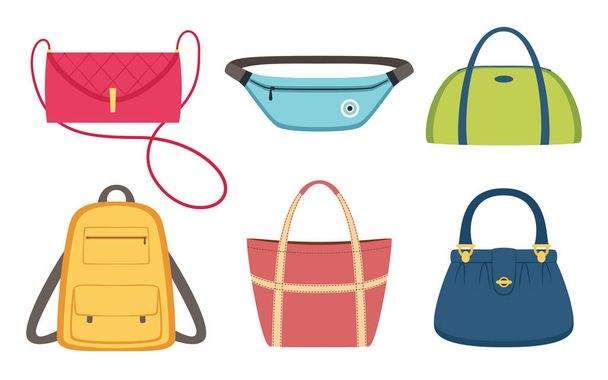 Набор женских сумок, коллекция женских аксессуаров - Вектор,изображение