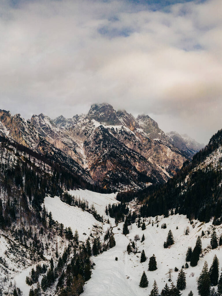 bergpanorama uitzicht in de winter met de alpen in het midden - Foto, afbeelding