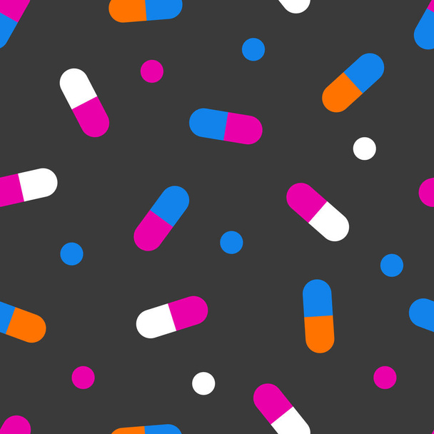 Pills seamless pattern, medicine texture. Vitamins, dietary supplements background. Tablets pattern. Vector illustration - Vektor, kép