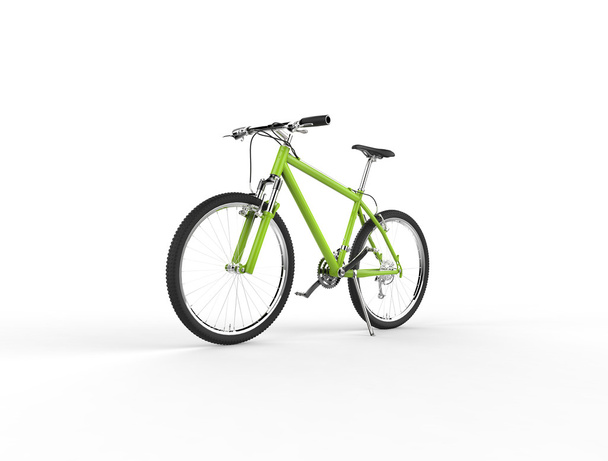 Зеленый горный велосипед на белом фоне
 - Фото, изображение