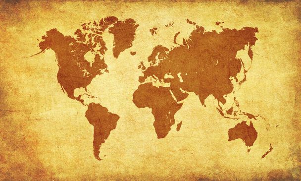 Brown grunge Mapa świata na starym papierowym tle pergaminowym - Zdjęcie, obraz