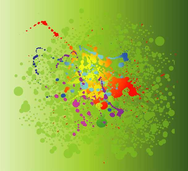 Colored paint splashes isolated on green background - Vettoriali, immagini