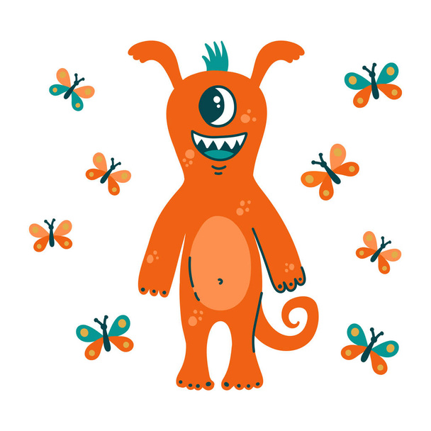 Cute childish red monster flat vector icon - Vector, imagen