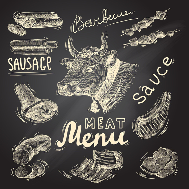 Meat chalkboard set - Vector, Image