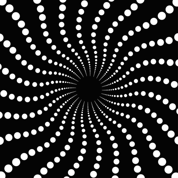 Conception vectorielle d'arrière-plan illusion spirale optique à pois. Psychédélique rayé blanc et noir fond de style faisceau. Illustration vectorielle - Vecteur, image