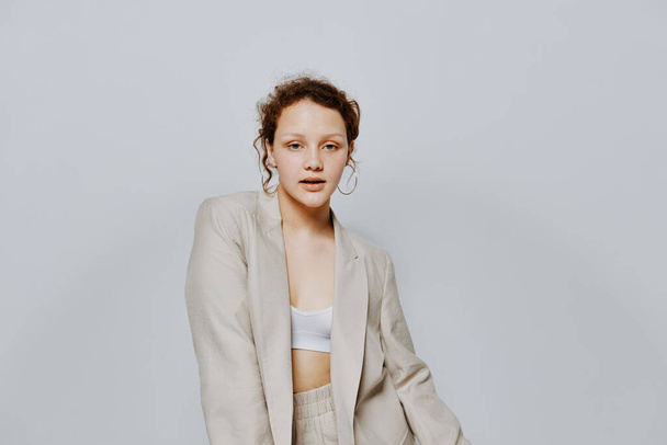 portrait of a young woman Clothes fitting elegant style suit fashion studio Lifestyle unaltered - Fotografie, Obrázek