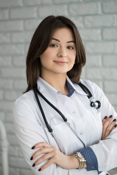 Portrait of happy smiling doctor woman with stethoscope. - Foto, afbeelding